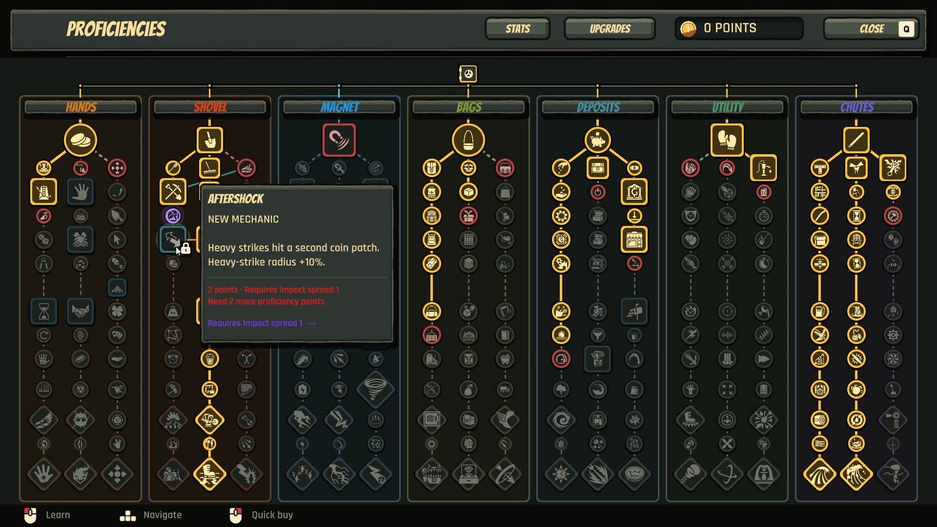 The seven upgrade paths in the One Million Coins skill tree