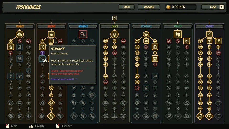 Seven upgrade paths in the skill tree