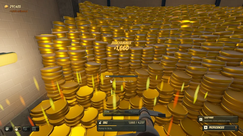 Collecting coins with a jackhammer